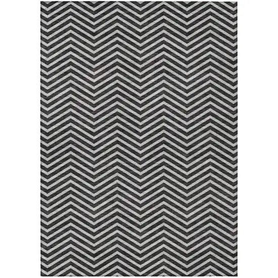 Black And Ivory Chevron Washable Indoor Outdoor Area Rug Photo 2