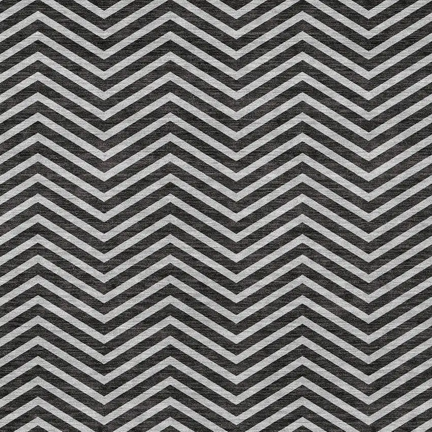 Black And Ivory Chevron Washable Indoor Outdoor Area Rug Photo 5