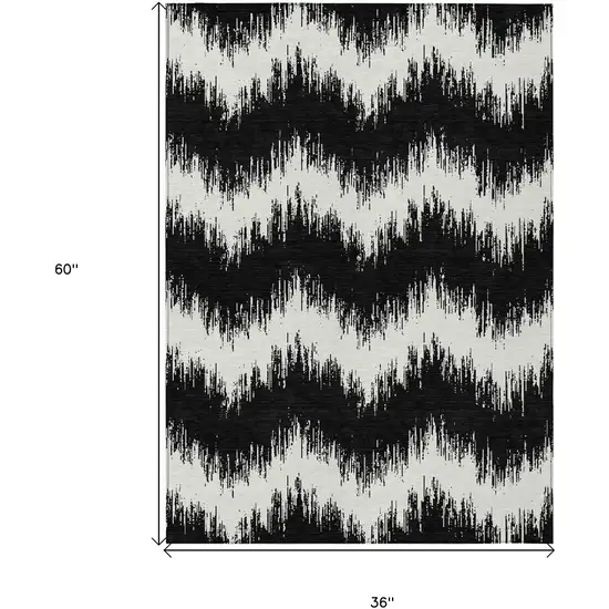 Black And Ivory Chevron Washable Indoor Outdoor Area Rug Photo 3