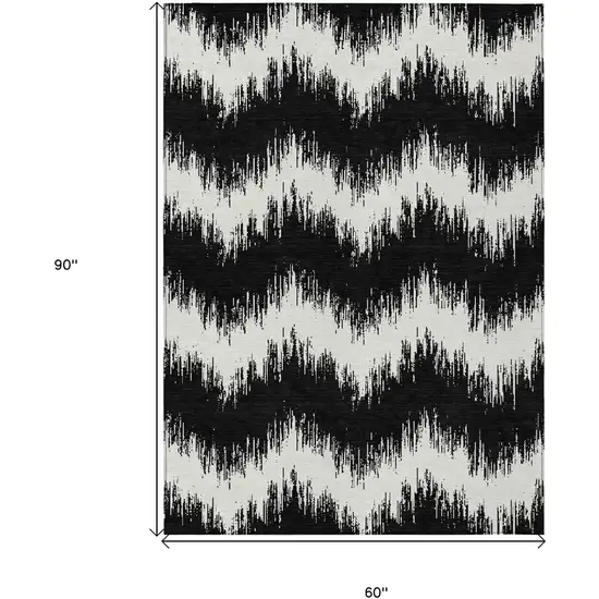 Black And Ivory Chevron Washable Indoor Outdoor Area Rug Photo 3