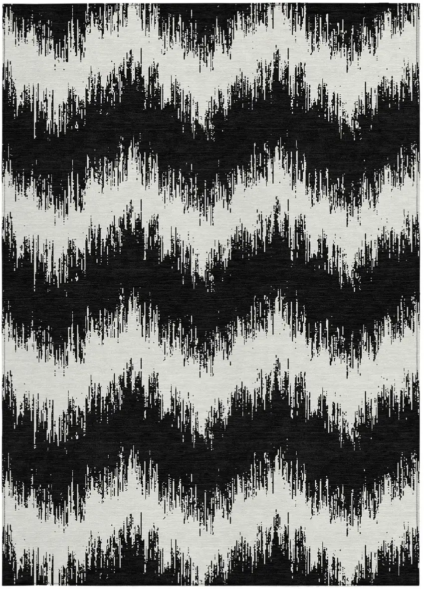 Black And Ivory Chevron Washable Indoor Outdoor Area Rug Photo 7