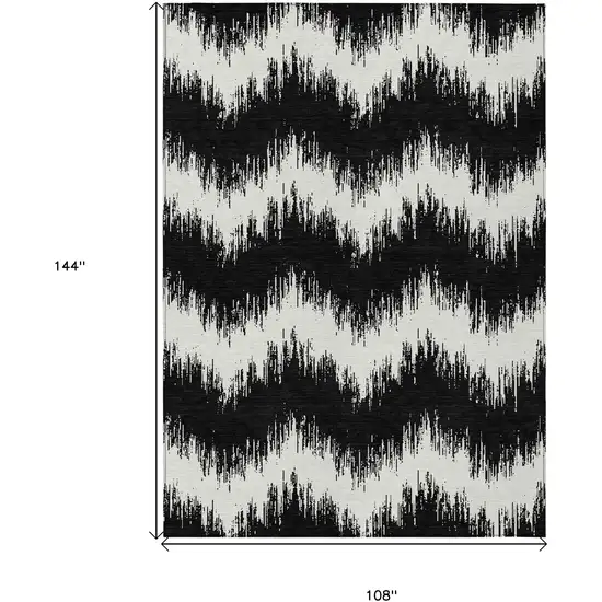 Black And Ivory Chevron Washable Indoor Outdoor Area Rug Photo 3