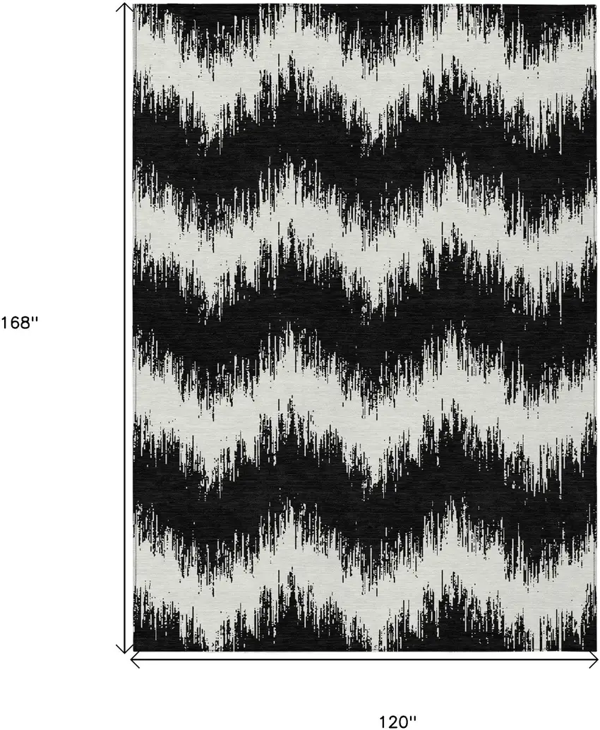 Black And Ivory Chevron Washable Indoor Outdoor Area Rug Photo 3