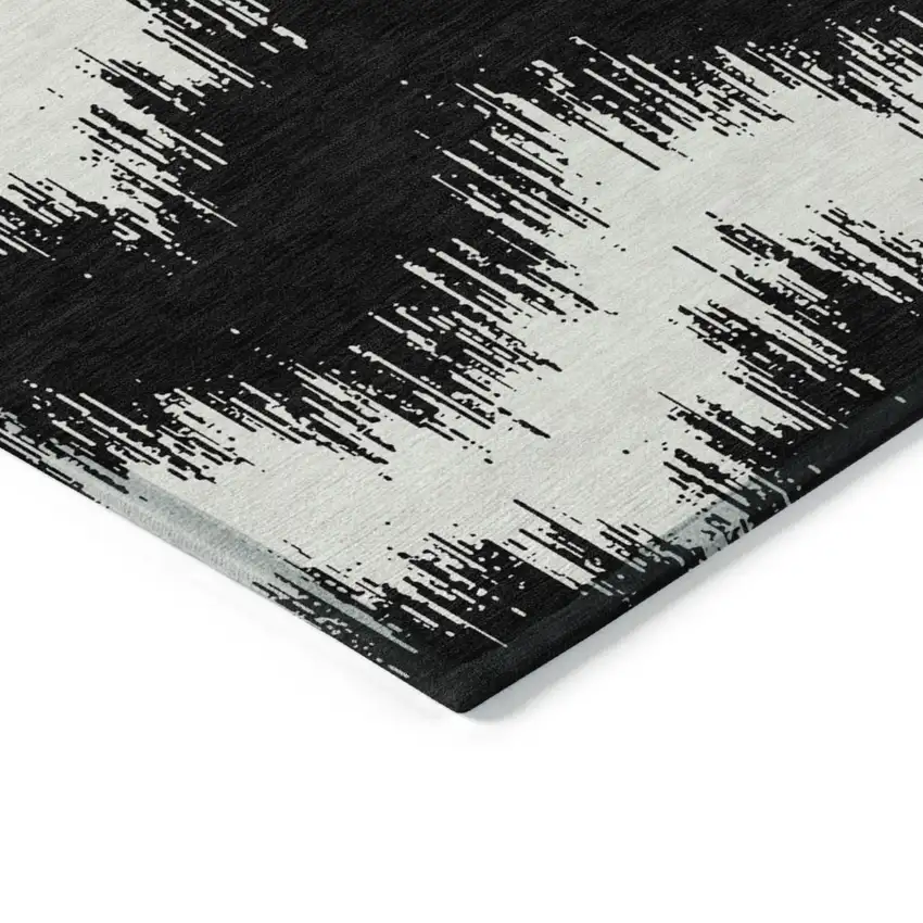 Black And Ivory Chevron Washable Indoor Outdoor Area Rug Photo 6