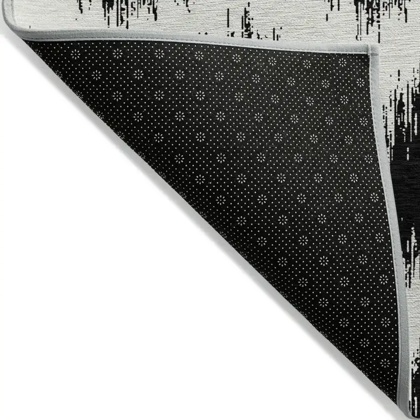 Black And Ivory Chevron Washable Indoor Outdoor Area Rug Photo 5