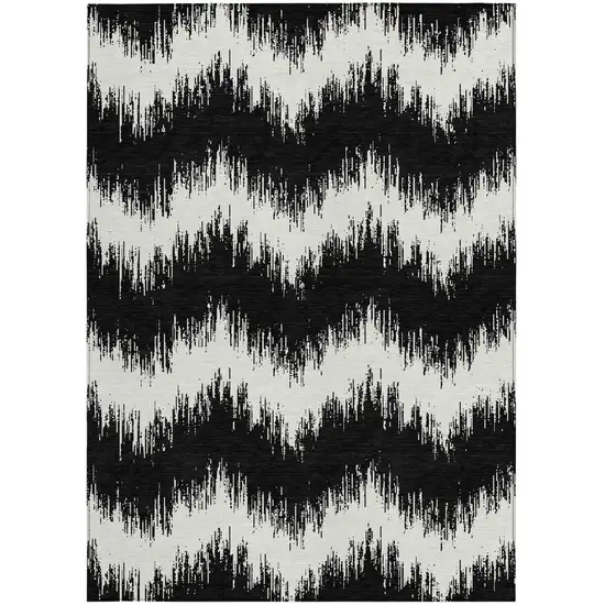 Black And Ivory Chevron Washable Indoor Outdoor Area Rug Photo 4