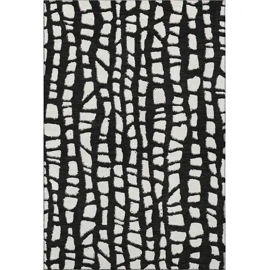 Black And Ivory Cobblestone Washable Area Rug With UV Protection Photo 4