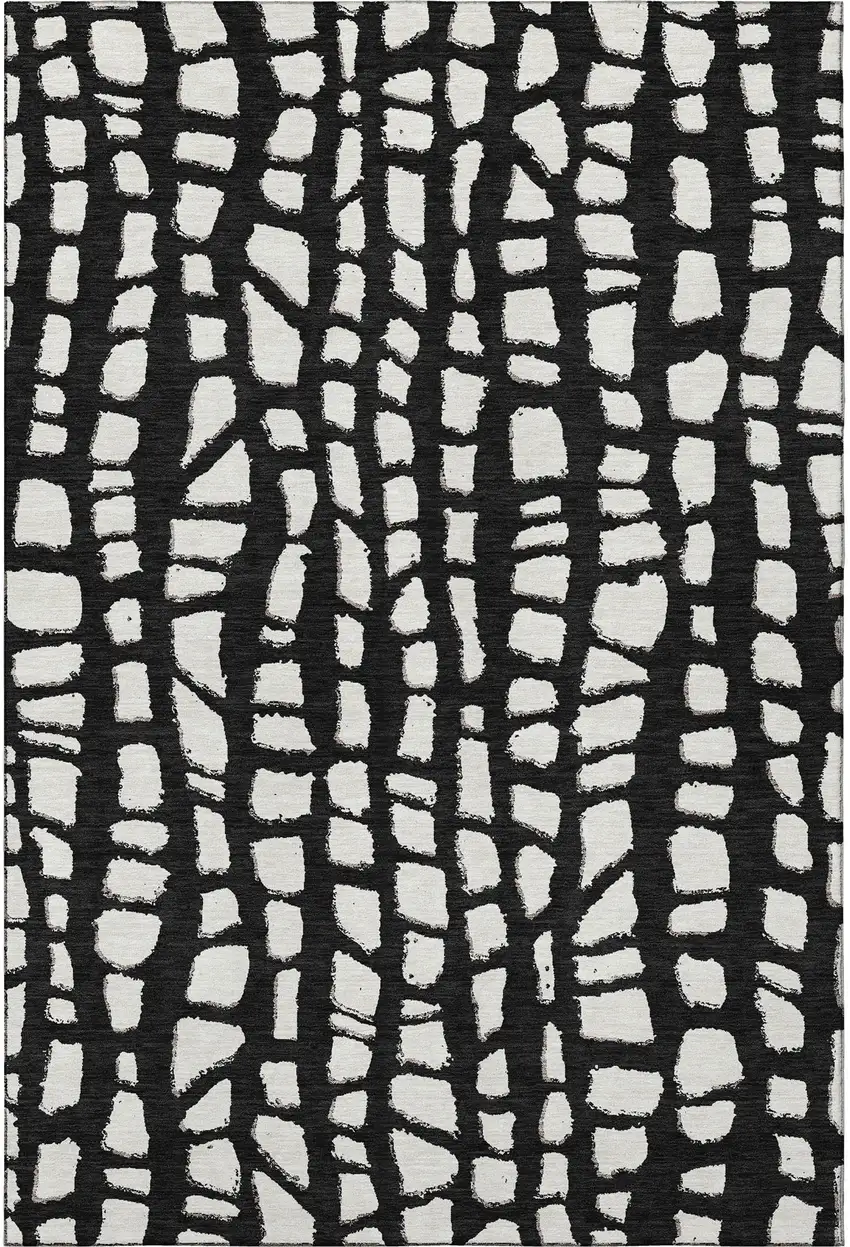 Black And Ivory Cobblestone Washable Area Rug With UV Protection Photo 4