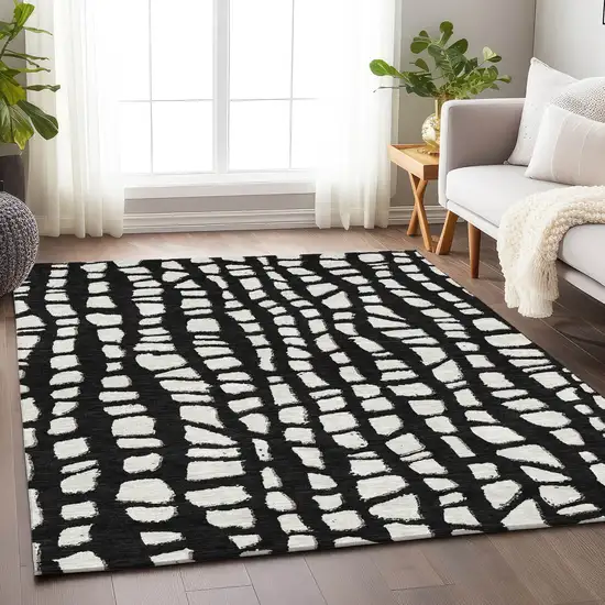 Black And Ivory Cobblestone Washable Area Rug With UV Protection Photo 5