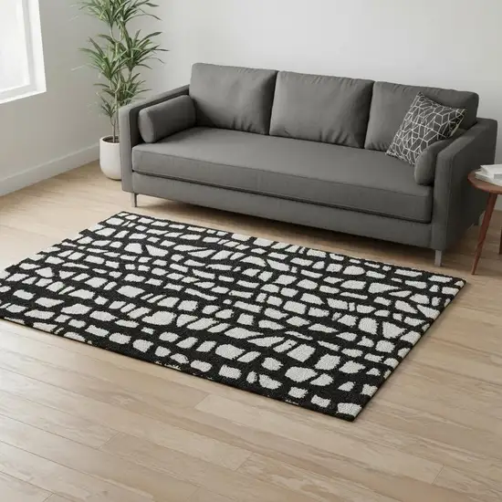 Black And Ivory Cobblestone Washable Area Rug With UV Protection Photo 2