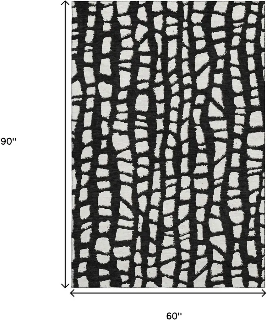 Black And Ivory Cobblestone Washable Area Rug With UV Protection Photo 3