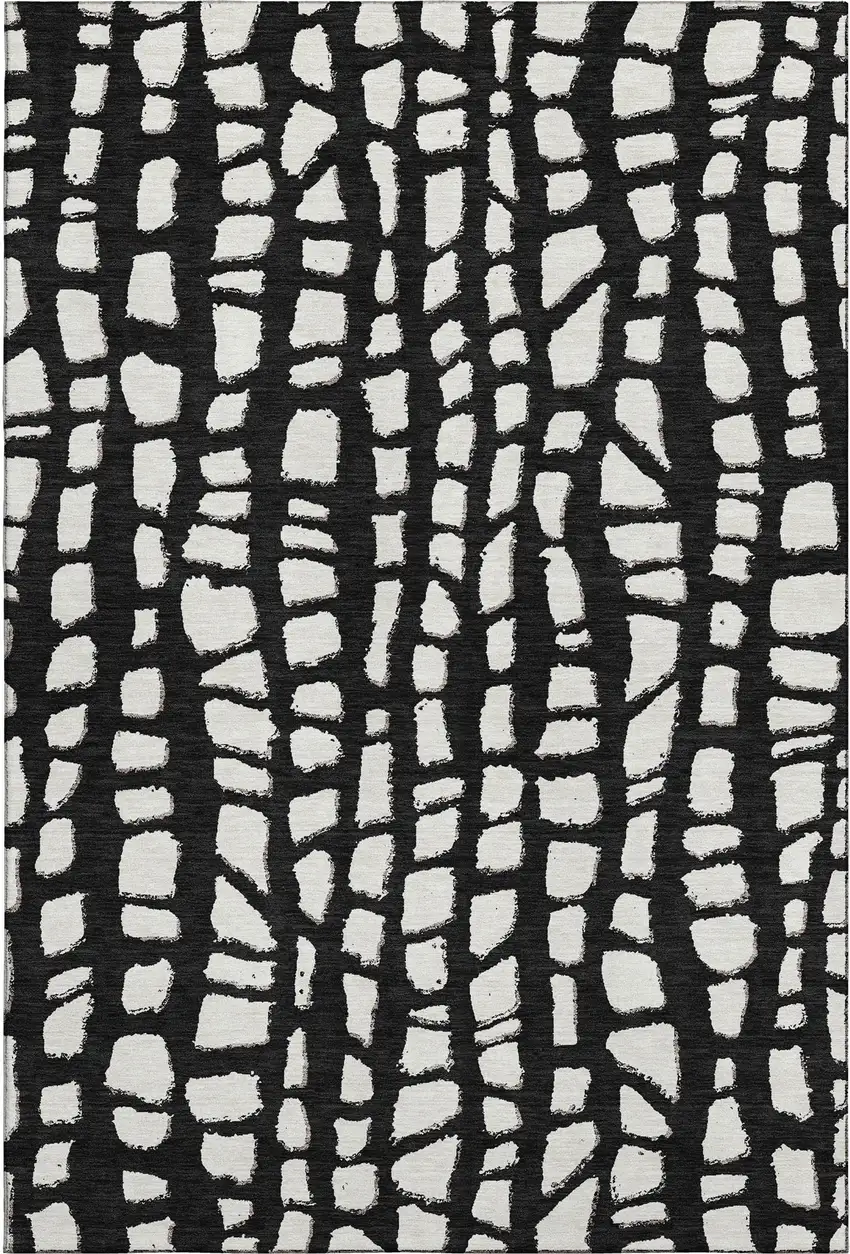 Black And Ivory Cobblestone Washable Area Rug With UV Protection Photo 1
