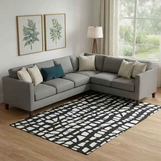 Black And Ivory Cobblestone Washable Area Rug With UV Protection Photo 1