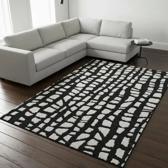Black And Ivory Cobblestone Washable Area Rug With UV Protection Photo 2