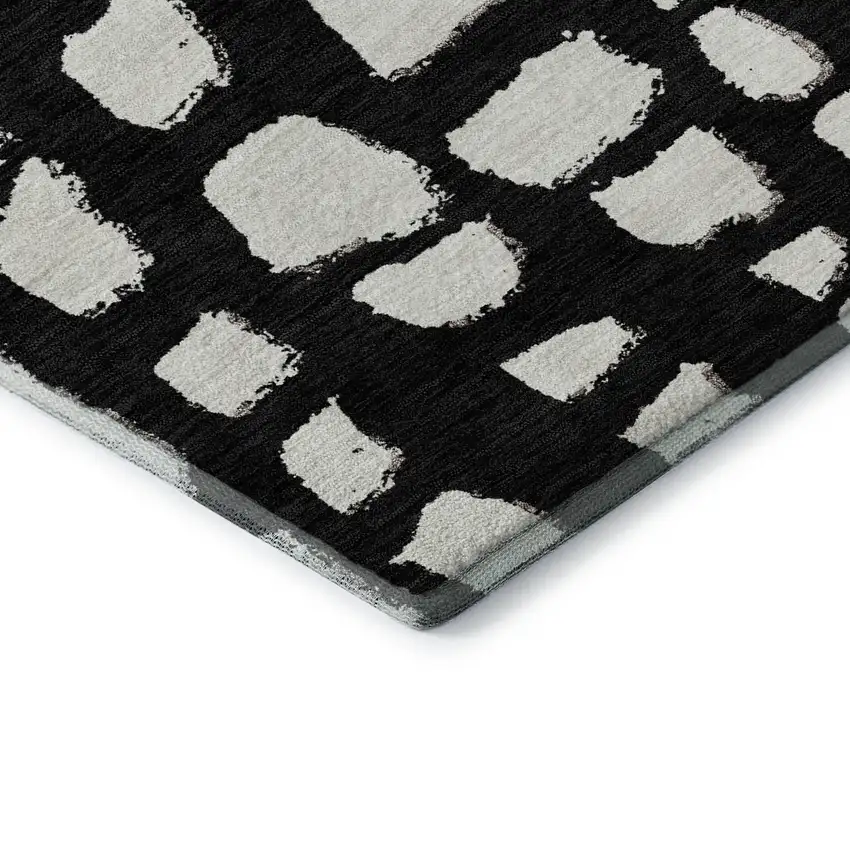 Black And Ivory Cobblestone Washable Area Rug With UV Protection Photo 7