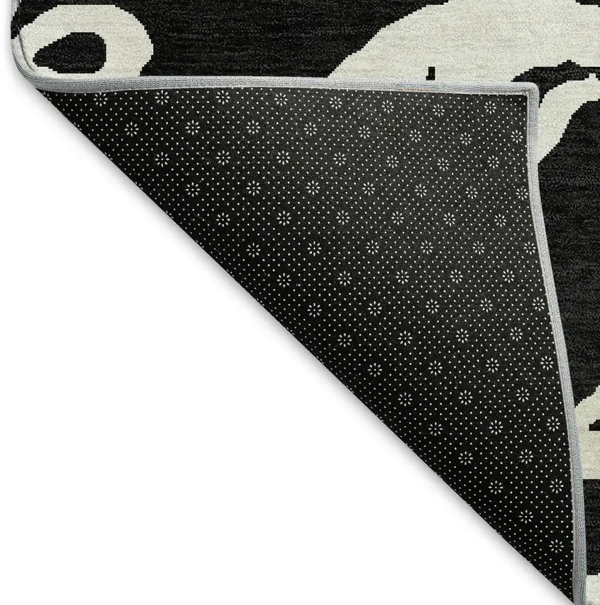 Black And Ivory Damask Washable Area Rug With UV Protection Photo 6