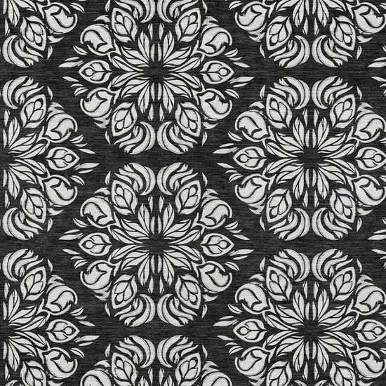 Black And Ivory Damask Washable Indoor Outdoor Area Rug Photo 3