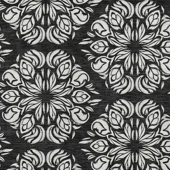 Black And Ivory Damask Washable Indoor Outdoor Area Rug Photo 2