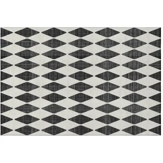 Black And Ivory Diamond Washable Area Rug With UV Protection Photo 2