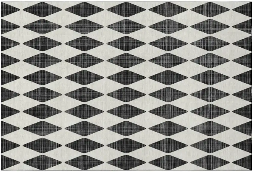 Black And Ivory Diamond Washable Area Rug With UV Protection Photo 2