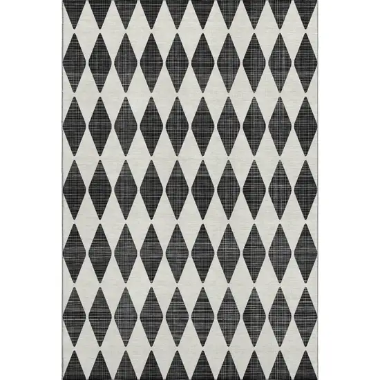 Black And Ivory Diamond Washable Area Rug With UV Protection Photo 1