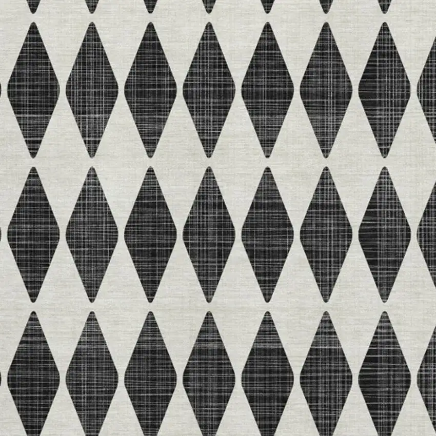 Black And Ivory Diamond Washable Area Rug With UV Protection Photo 3