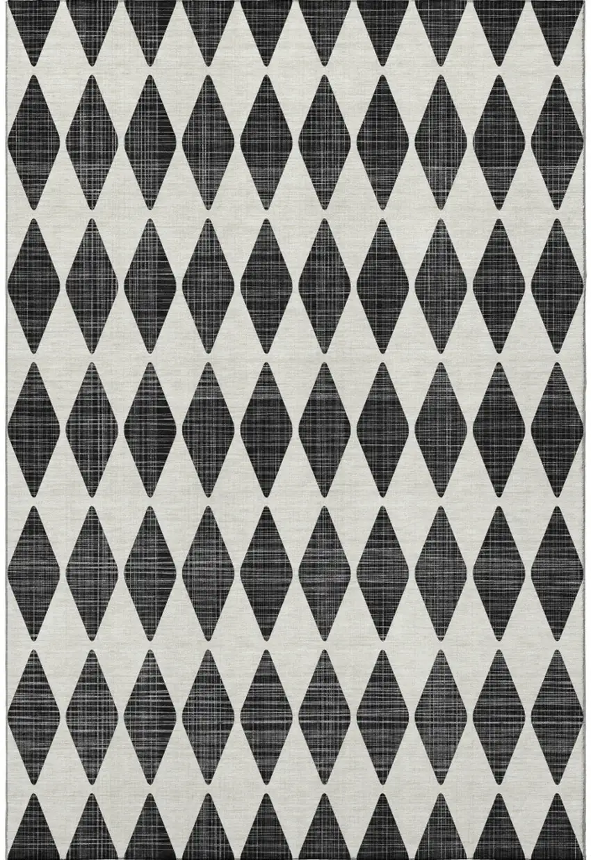 Black And Ivory Diamond Washable Area Rug With UV Protection Photo 3