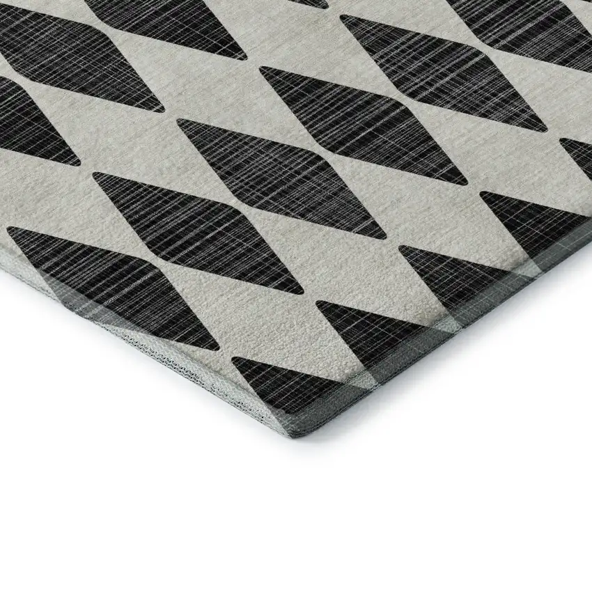 Black And Ivory Diamond Washable Area Rug With UV Protection Photo 7