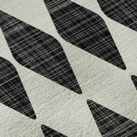 Black And Ivory Diamond Washable Area Rug With UV Protection Photo 9