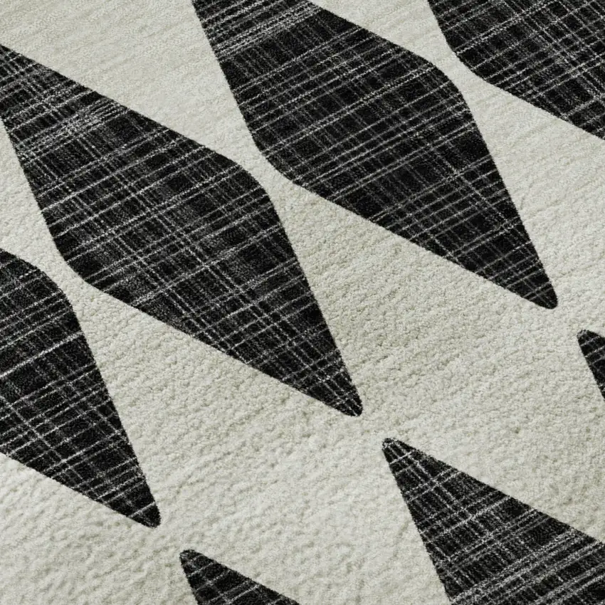 Black And Ivory Diamond Washable Area Rug With UV Protection Photo 9