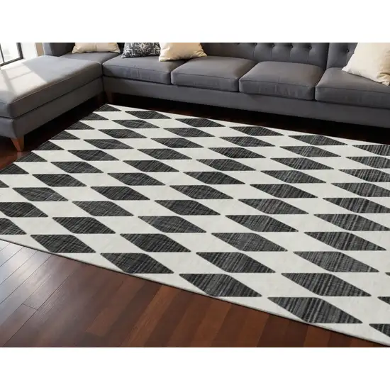 Black And Ivory Diamond Washable Area Rug With UV Protection Photo 2