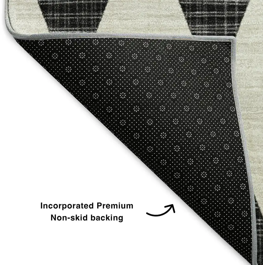 Black And Ivory Diamond Washable Area Rug With UV Protection Photo 6