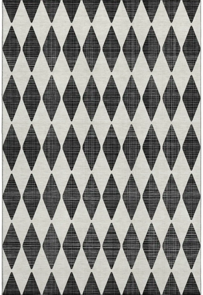 Black And Ivory Diamond Washable Area Rug With UV Protection Photo 1