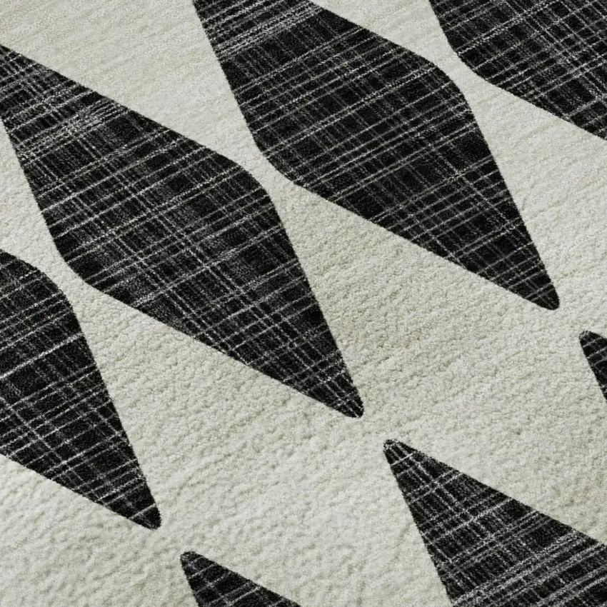 Black And Ivory Diamond Washable Area Rug With UV Protection Photo 8