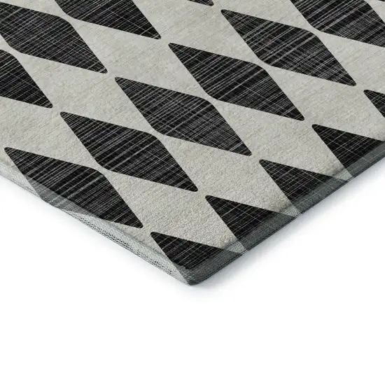 Black And Ivory Diamond Washable Area Rug With UV Protection Photo 8