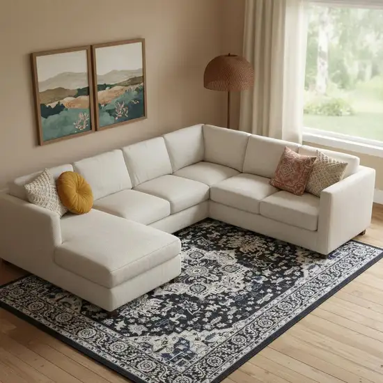 Black And Ivory Floral Area Rug Photo 1