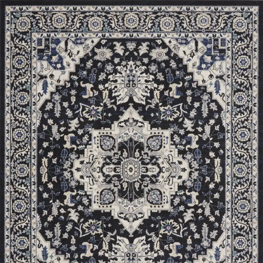 Black And Ivory Floral Area Rug Photo 8