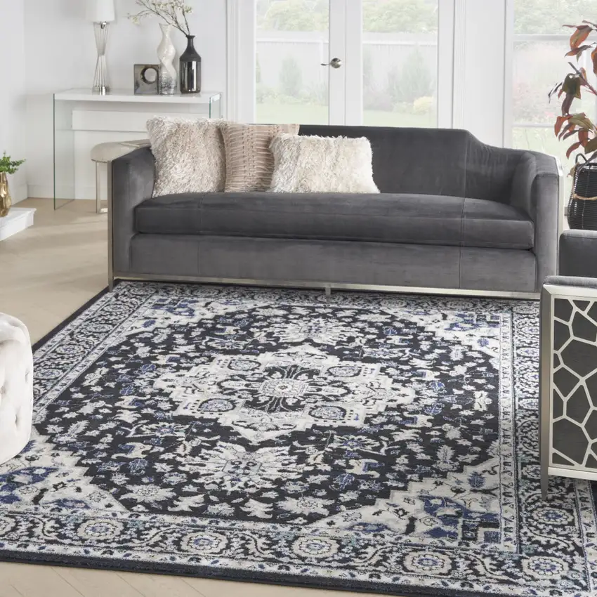 Black And Ivory Floral Area Rug Photo 5