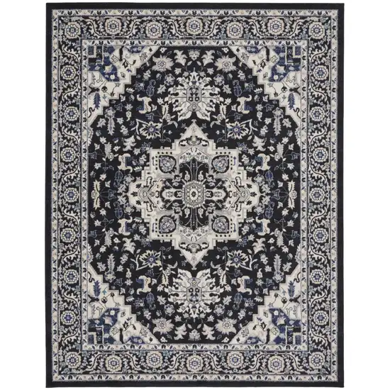 Black And Ivory Floral Area Rug Photo 2