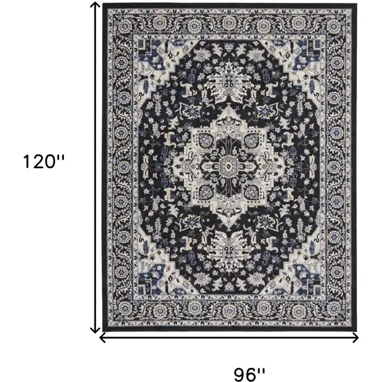 Black And Ivory Floral Area Rug Photo 3