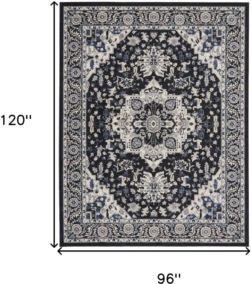 Black And Ivory Floral Area Rug Photo 3