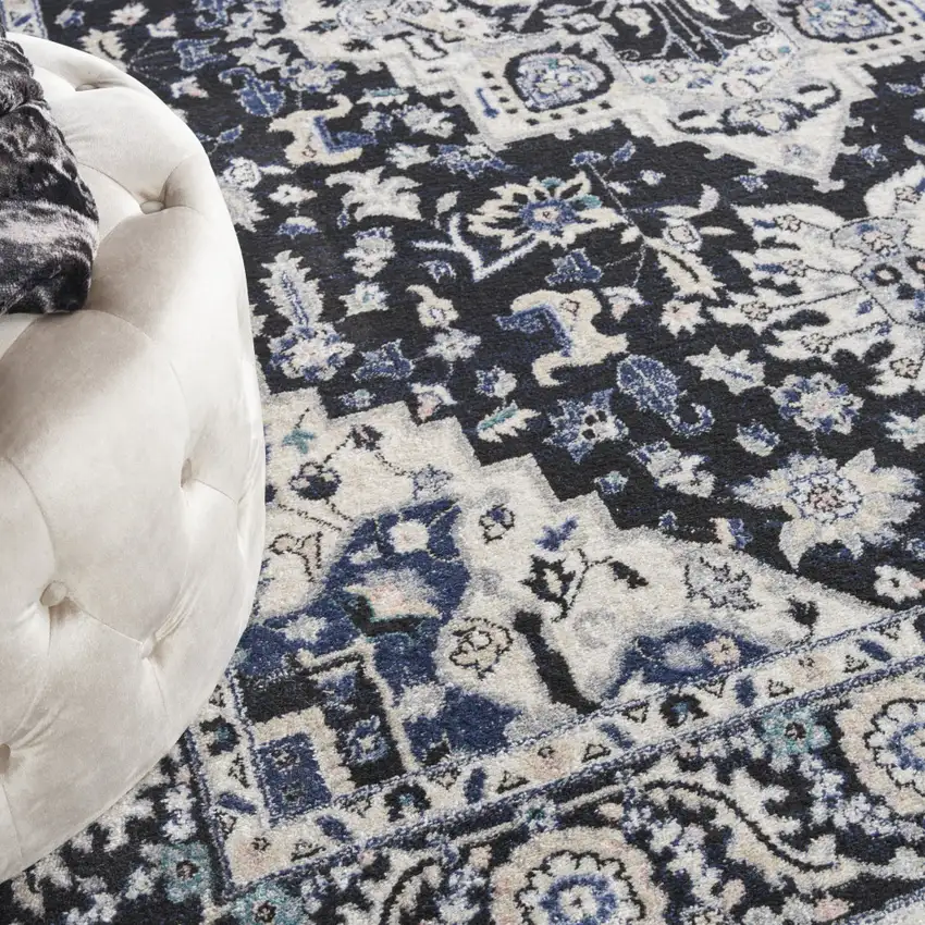 Black And Ivory Floral Area Rug Photo 9