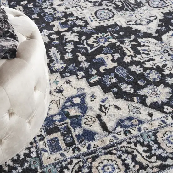 Black And Ivory Floral Area Rug Photo 9