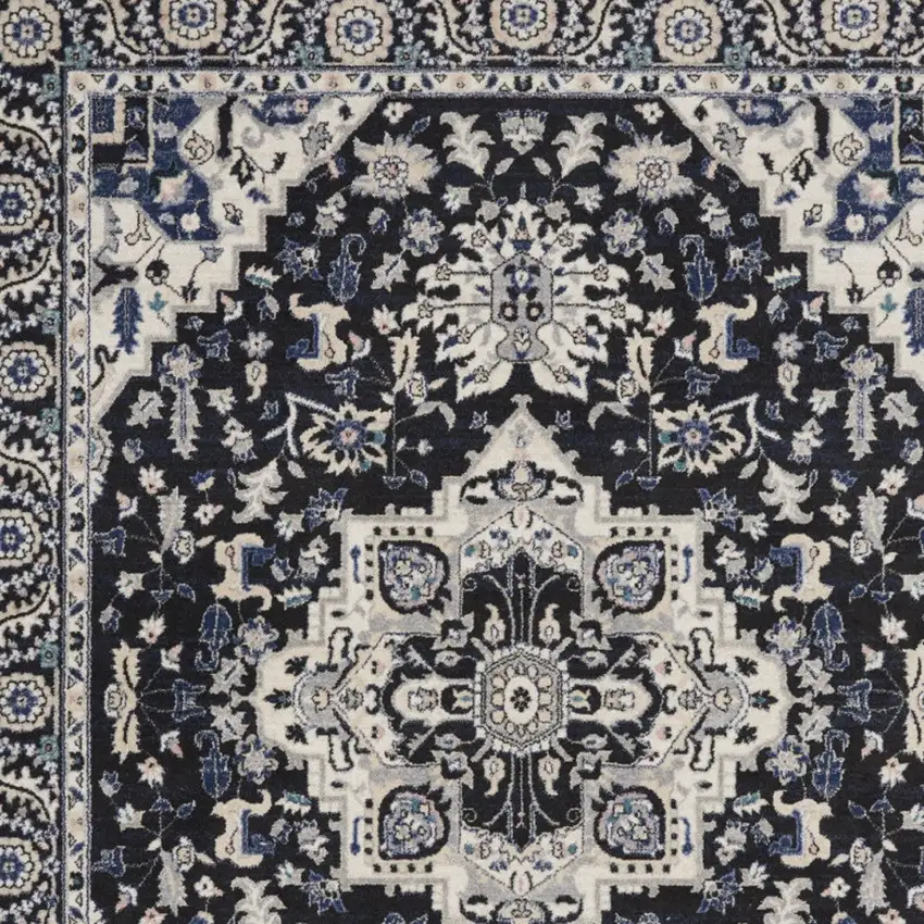 Black And Ivory Floral Area Rug Photo 7
