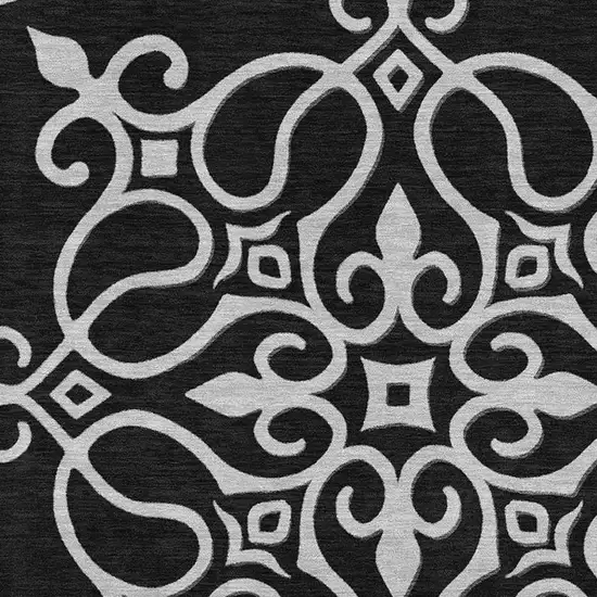 Black And Ivory Floral Medallion Washable Area Rug With UV Protection Photo 3