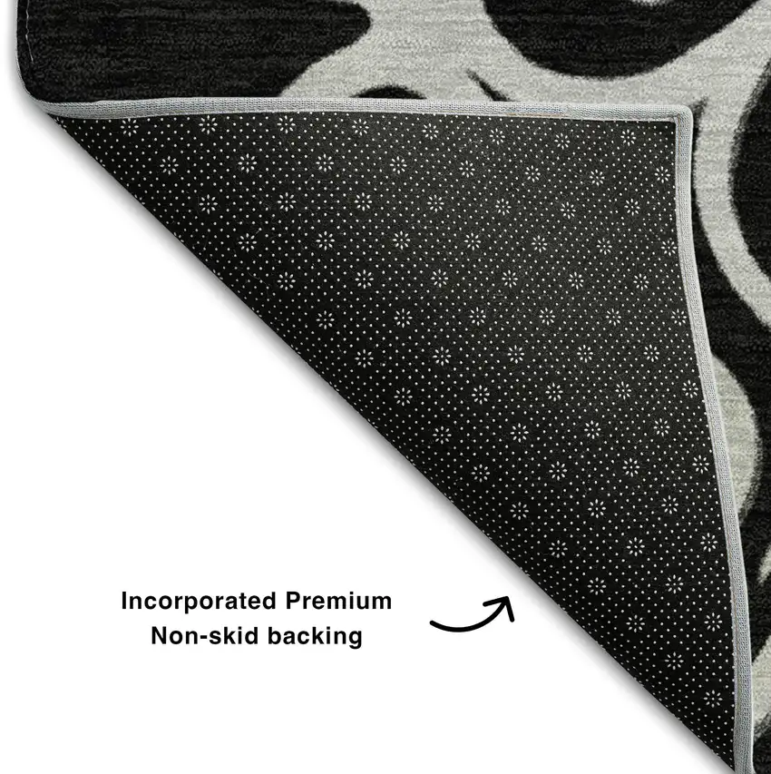 Black And Ivory Floral Medallion Washable Area Rug With UV Protection Photo 7