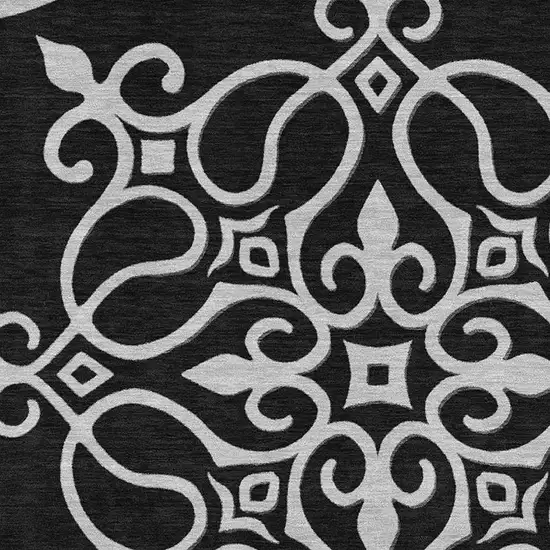 Black And Ivory Floral Medallion Washable Area Rug With UV Protection Photo 3