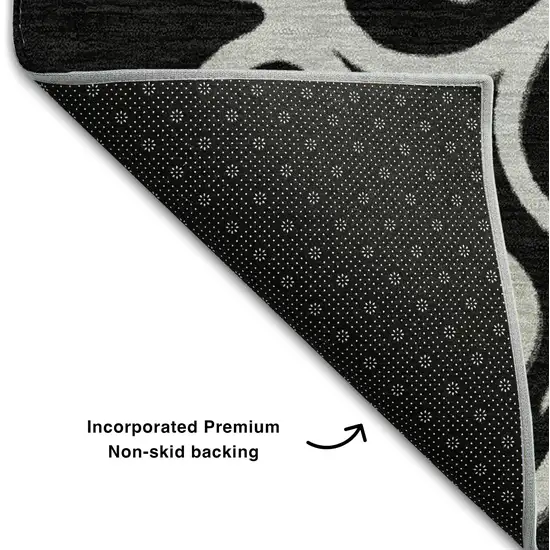 Black And Ivory Floral Medallion Washable Area Rug With UV Protection Photo 7