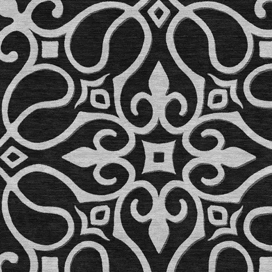 Black And Ivory Floral Medallion Washable Area Rug With UV Protection Photo 3