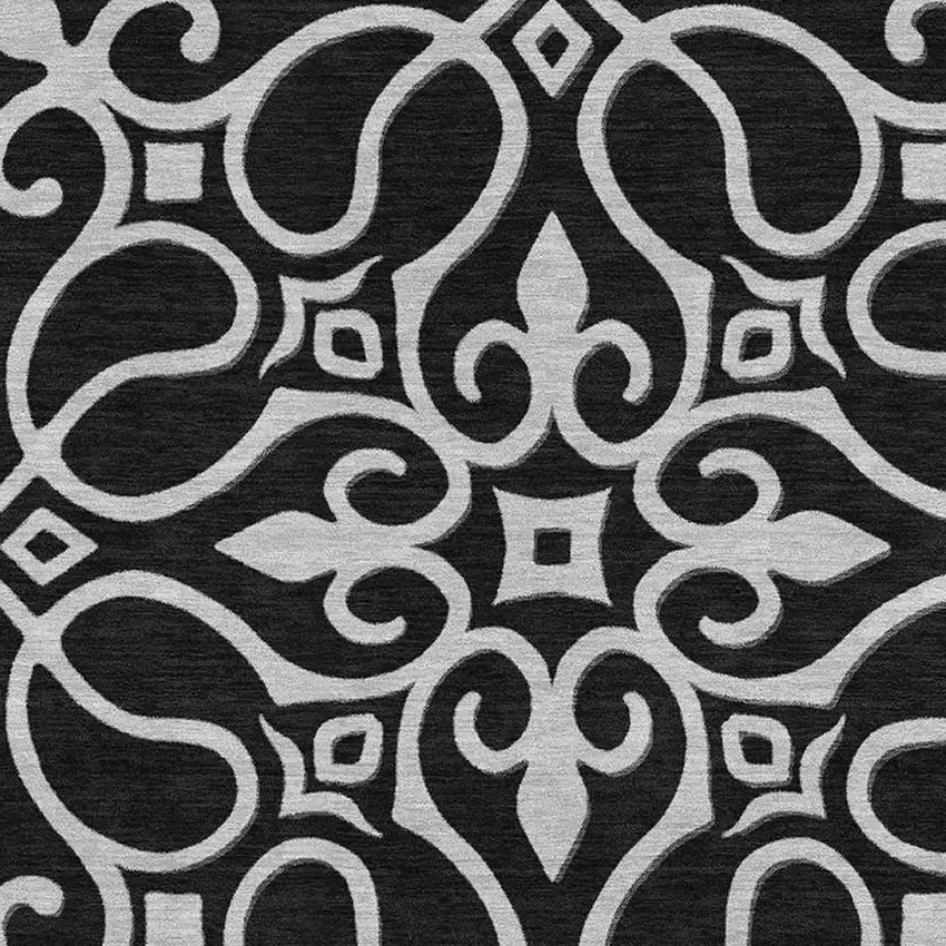 Black And Ivory Floral Medallion Washable Area Rug With UV Protection Photo 3